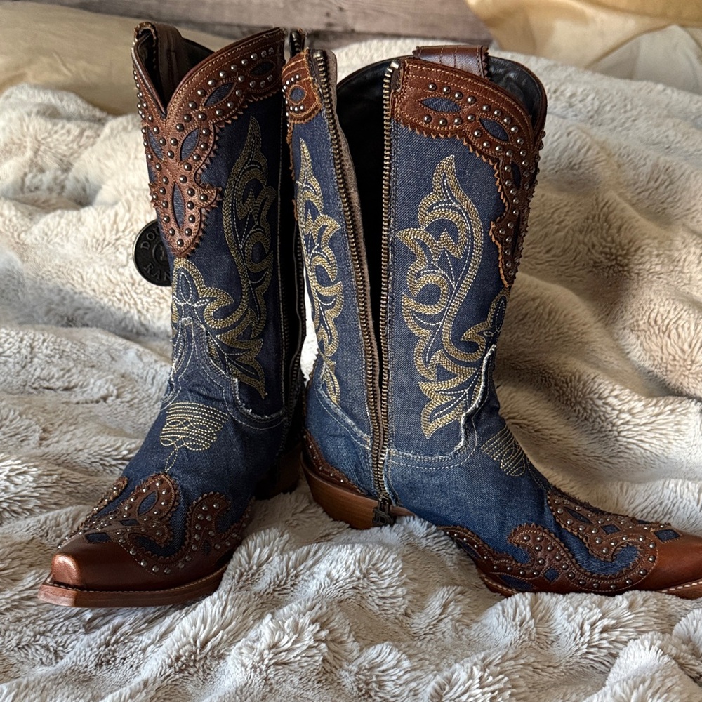 Double D Ranch Blue and Brown Ankle Boots